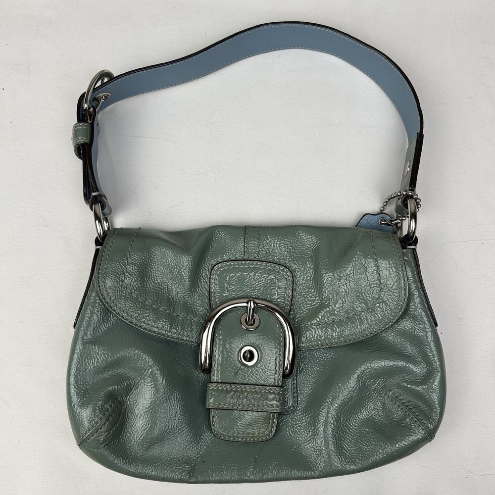 VTG Coach Soho Patent Leather Small Flap Buckle Shoulder Bag Light Blue F13132